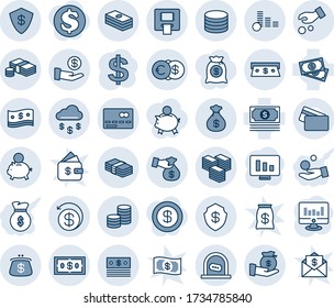 Blue tint and shade editable vector line icon set - credit card vector, ticket office, dollar sign, statistic monitor, cash, coin, euro, big, money rain, safe, atm, bag, piggy bank, investment, back