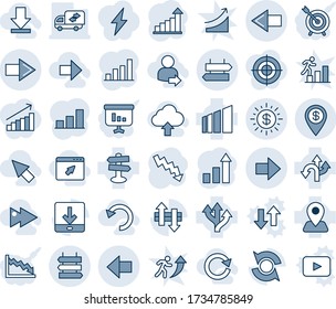 Blue tint and shade editable vector line icon set - signpost vector, right arrow, left, sign post, growth statistic, crisis graph, route, navigation, sorting, data exchange, download, update, pin