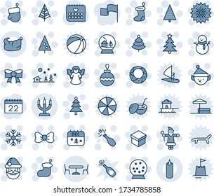 Blue tint and shade editable vector line icon set - cafe vector, christmas tree, firework, gift, bow, santa claus, sock, glove, ball, snowflake, landscape, snowman, calendar, wreath, champagne, elf