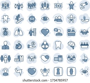Blue tint and shade editable vector line icon set - male vector, female, baby, pedestal, team, manager place, disabled, lungs, tooth, hospital, virus, building, power hand, stomach, brain, eye, user