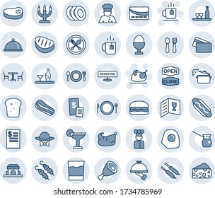 Blue tint and shade editable vector line icon set - spoon and fork vector, cafe, tea, plate, turkey, cook, dish, alcohol, wine card, reserved, drink, cocktail, plates, bacon, waiter, egg stand, ham