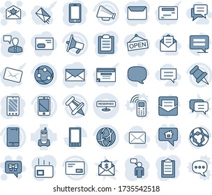 Blue tint and shade editable vector line icon set - star letter vector, bow message, mobile phone, speaking man, mail, office, loudspeaker, network, cell, paper pin, clipboard, reserved, opened