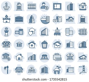 Blue tint and shade editable vector line icon set - airport tower vector, office building, fence, house, garden light, hospital, store, bank, account, with garage, plan, sweet home, city, cafe, eco