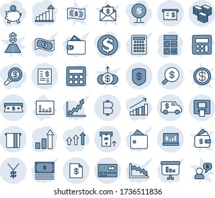 Blue tint and shade editable vector line icon set - credit card vector, growth statistic, calculator, statistics, yen, bitcoin, big cash, safe, atm, receipt, money search, account statement, wallet