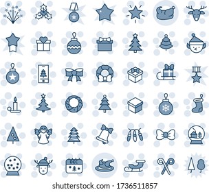 Blue tint and shade editable vector line icon set - christmas tree vector, gift, bow, sock, ball, garland, star, candle, bell, calendar, deer, firework, sleigh, holly, wreath, angel, snowball house