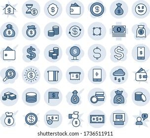 Blue tint and shade editable vector line icon set - dollar sign vector, money bag, cash, currency, mobile payment, coin, exchange, rain, safe, sun, smile, atm, receipt, flag, wallet, account history