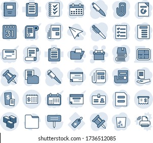 Tinta azul y sombra editable conjunto de iconos de línea vector - vector de identidad, regalo, lápiz, documento, pin de dibujo, calendario, recarga, contrato, etiqueta de planta, médico, portapapeles, noticias, carpeta, gran efectivo, recibo