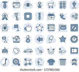 Blue tint and shade editable vector line icon set - left arrow vector, christmas calendar, pennant, coffee, house, eye, joint, molecule, heart, drop hand, stop button, compass, pound, tie, book, key