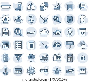 Blue tint and shade editable vector line icon set - baby vector, plane radar, duty free, small, snowball tree, document, boot, plant label, seeds, pond, diagnosis, lungs, caries, lemon slice, breads
