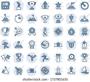 Blue tint and shade editable vector line icon set - dispatcher vector, pedestal, pennant, medal, run, stopwatch, target, motivation, award cup, attainment, winner, win, gold, pawn, arrows up