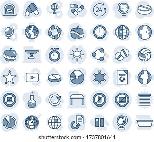 Blue tint and shade editable vector line icon set - no laptop vector, ticket office, globe, 24 hours, mobile sign, computer, document reload, pills, diet, pill, earth, pie graph, table, social, time