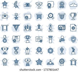 Tinta azul y sombra editable conjunto de iconos de línea vector - carta estrella vector, peatón, pendiente, medalla, sertificado, cheque escudo, pene, certificado, copa de premio, bandera, rama dorada, ganador, oro, oro