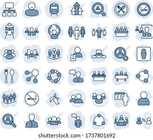 Blue tint and shade editable vector line icon set - spoon and fork vector, train, male, no smoking sign, speaking man, team, meeting, patient, banana, group, user, hr, company, client search, social