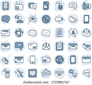 Blue tint and shade editable vector line icon set - star letter vector, merry christmas message, mobile phone, speaking man, mail, office, loudspeaker, network, speaker, paper pin, clipboard, opened