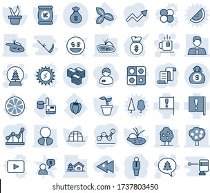 Blue tint and shade editable vector line icon set - tea vector, snowball tree, merry christmas message, manager, contract, seedling, greenhouse, pond, fertilizer, tonometer, three leafs, lemon slice