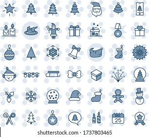 Blue tint and shade editable vector line icon set - christmas tree vector, firework, gift, bow, santa claus, sock, ball, garland, snowflake, star, candle, bell, 25 dec calendar, cake man, snowman