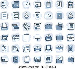 Blue tint and shade editable vector line icon set - identity vector, stamp, passport, document search, notepad, receipt, folder, news, annual report, clipboard, case, paper clip, checklist, binder
