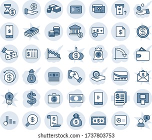 Blue tint and shade editable vector line icon set - safe vector, dollar sign, crisis graph, receipt, mobile payment, coin, cash, credit card, tap pay, account, atm, finance calendar, money search