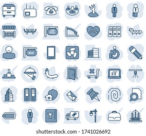 Blue tint and shade editable vector line icon set - manager vector, office binder, notebook pc, sproute, garden light, caterpillar, picnic table, heart pulse, disabled, patient, no trolley, mobile