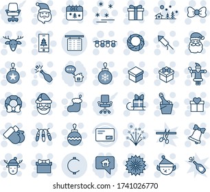 Blue tint and shade editable vector line icon set - flight table vector, firework, gift, bow, santa claus, christmas sock, ball, garland, landscape, bell, gloves, calendar, deer, rocket, wreath, hat