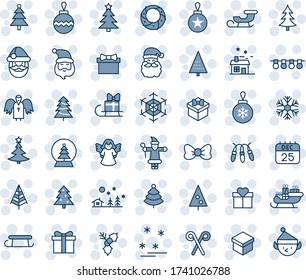 Blue tint and shade editable vector line icon set - christmas tree vector, gift, bow, santa claus, ball, garland, snowflake, landscape, 25 dec calendar, house, sleigh, holly, wreath, angel, snowball