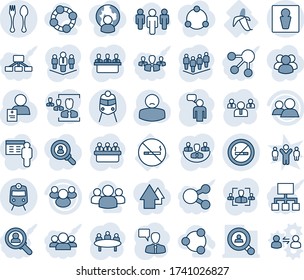 Blue tint and shade editable vector line icon set - spoon and fork vector, train, male, no smoking sign, speaking man, team, meeting, patient, banana, group, company, hr, client search, social