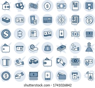 Blue tint and shade editable vector line icon set - credit card vector, cash, receipt, bitcoin, mobile payment, dollar, safe, sun, atm, pay, money back, check, purse, restaurant, wallet, investment