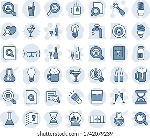 Blue tint and shade editable vector line icon set - cafe vector, automatic doors, wine, glasses, champagne, snowball house, document search, bulb, heart diagnostic, ampoule, cargo, torch, estate