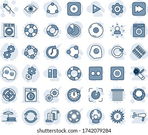 Blue tint and shade editable vector line icon set - firework rocket vector, christmas wreath, contract, pills blister, fast forward, rec button, record, eye id, exchange, pie graph, target, washer