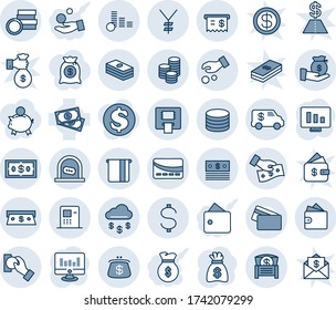 Blue tint and shade editable vector line icon set - ticket office vector, money bag, statistic monitor, cash, dollar, yen, coin, rain, atm, receipt, chest, investment, pay, encashment car, wallet