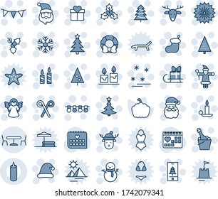 Blue tint and shade editable vector line icon set - cafe vector, christmas tree, firework, gift, santa claus, sock, garland, snowflake, candle, snowman, hat, deer, holly, wreath, champagne, angel