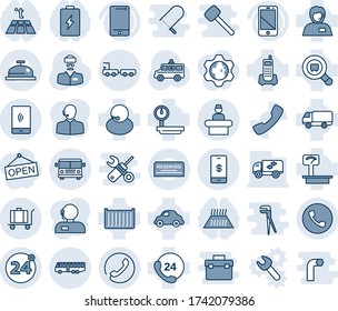 Blue Tint And Shade Editable Vector Line Icon Set - Airport Bus Vector, 24 Around, Phone, Reception, Baggage, Truck, Ambulance Car, Doctor, Office, Hours, Support, Cargo Container, Delivery, Search