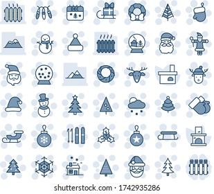 Blue tint and shade editable vector line icon set - christmas tree vector, santa claus, glove, ball, garland, snowflake, snowfall, gloves, snowman, calendar, hat, deer, house, sleigh, holly, wreath