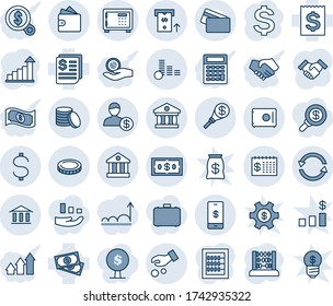 Blue tint and shade editable vector line icon set - safe vector, growth statistic, dollar sign, abacus, cash, receipt, mobile payment, coin, exchange, bank, atm, finance calendar, account, wallet
