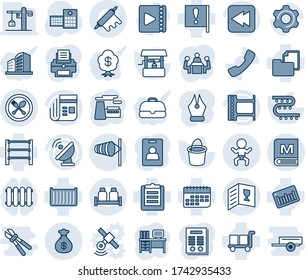 Blue tint and shade editable vector line icon set - spoon and fork vector, baby, wind, desk, factory, bucket, well, drip irrigation, hospital, important flag, cargo container, term, clipboard, rack
