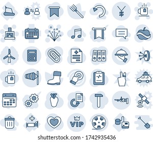 Blue tint and shade editable vector line icon set - wind vector, boarding, vip, fireplace, firework, tea, document reload, farm fork, boot, heart, diagnosis, real, pulse clipboard, diet, tonometer