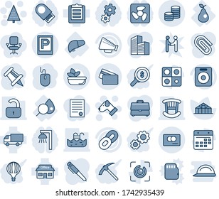 Blue tint and shade editable vector line icon set - parking vector, christmas tree, dog, mouse, drawing pin, greenhouse, blood test, liver, pear, store, car delivery, clipboard, loudspeaker, chain
