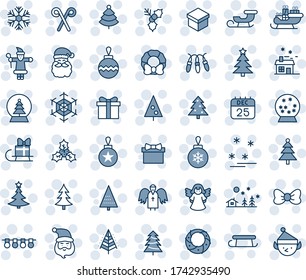 Blue tint and shade editable vector line icon set - christmas tree vector, gift, bow, santa claus, ball, garland, snowflake, landscape, 25 dec calendar, house, sleigh, holly, wreath, angel, snowball
