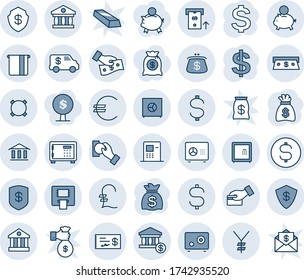 Blue tint and shade editable vector line icon set - safe vector, dollar sign, money bag, euro, yen, pound, currency, coin, bank, account, atm, cash, piggy, card pay, encashment car, check, purse