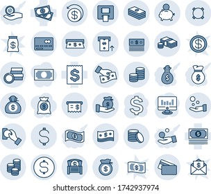 Blue tint and shade editable vector line icon set - credit card vector, dollar sign, statistic monitor, cash, receipt, currency, coin, atm, money bag, chest, piggy bank, investment, pay, back, mail