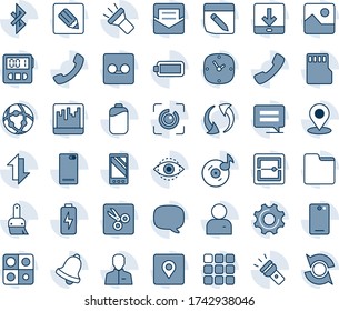 Blue tint and shade editable vector line icon set - mobile vector, phone back, call, menu, message, update, gallery, settings, themes, user, clock, stopwatch, bell, mail, record, scanner, sd, folder
