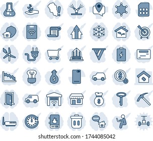 Blue tint and shade editable vector line icon set - mobile tracking vector, phone back, sim, smart home, eco house, power plug, irrigation, water heater, router, snowflake, smoke detector, bulb, car