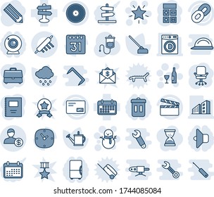 Blue tint and shade editable vector line icon set - christmas star vector, snowman, wine, office chair, calculator, pencil, watering can, rain, hoe, dropper, signpost, term, clapboard, vinyl, chain