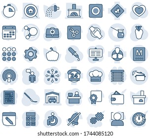 Blue tint and shade editable vector line icon set - speaking man vector, hierarchy, calculator, abacus, manager place, watering, pumpkin, fireplace, heart, doctor case, dropper, scalpel, disabled