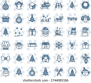 Blue tint and shade editable vector line icon set - christmas tree vector, gift, bow, santa claus, ball, garland, snowflake, landscape, 25 dec calendar, house, sleigh, holly, wreath, angel, snowball