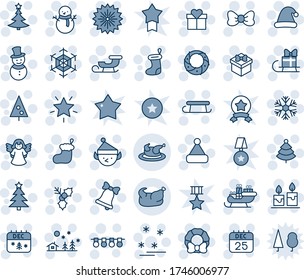 Blue tint and shade editable vector line icon set - christmas tree vector, firework, gift, bow, sock, garland, snowflake, landscape, star, bell, 25 dec calendar, snowman, hat, sleigh, holly, wreath