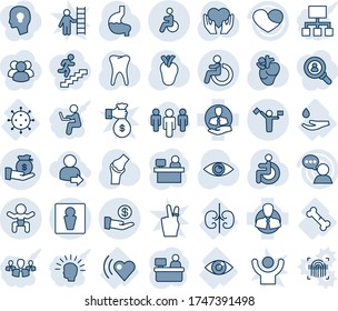Blue tint and shade editable vector line icon set - dispatcher vector, male, disabled, baby, manager place, heart hand, stomach, real, tooth, eye, joint, beat, kidneys, broken bone, drop, virus