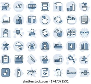 Blue tint and shade editable vector line icon set - baby room vector, airport building, arrival, male wc, officer window, baggage truck, lollipop, office, growth statistic, document reload, seedling