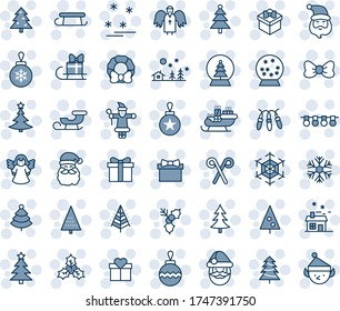 Blue tint and shade editable vector line icon set - christmas tree vector, gift, bow, santa claus, ball, garland, snowflake, landscape, house, sleigh, holly, wreath, angel, snowball, stick, sale