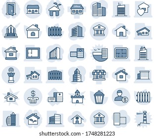 Blue tint and shade editable vector line icon set - airport tower vector, office building, fence, house, garden light, hospital, store, bank, account, with garage, plan, sweet home, city, cafe, eco